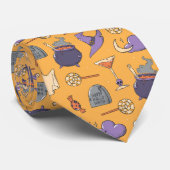 ハロウィンよくはしゃぐ幽霊と魔女のパターン ネクタイ (ロール)