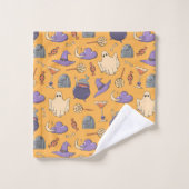 ハロウィンよくはしゃぐ幽霊と魔女のパターン バスタオルセット (ウォッシュタオル)