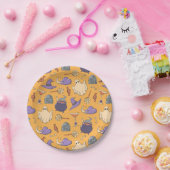 ハロウィンよくはしゃぐ幽霊と魔女のパターン ペーパープレート (パーティー)