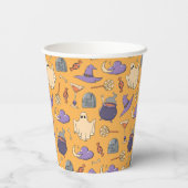 ハロウィンよくはしゃぐ幽霊と魔女のパターン 紙コップ (裏面)