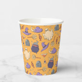 ハロウィンよくはしゃぐ幽霊と魔女のパターン 紙コップ (左)