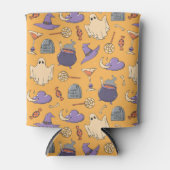 ハロウィンよくはしゃぐ幽霊と魔女のパターン 缶クーラー (正面)