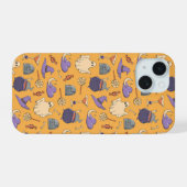 ハロウィンよくはしゃぐ幽霊と魔女のパターン iPhone 15ケース (裏面横)