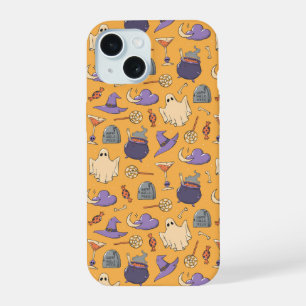 ハロウィンよくはしゃぐ幽霊と魔女のパターン iPhone 15ケース