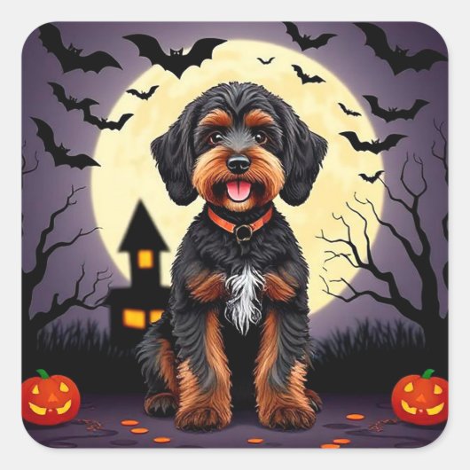 ハロウィンをテーマにした幸せな犬 スクエアシール (正面)