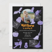 ハロウィンをテーマにした黒の誕生日パーティー招待状 招待状 (正面)