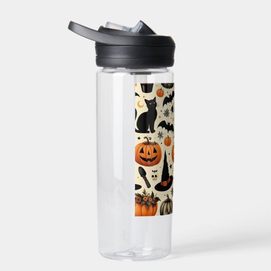 ハロウィンをテーマにした黒猫とカボチャ柄 ウォーターボトル (右面)