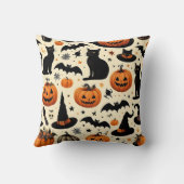 ハロウィンをテーマにした黒猫とカボチャ柄 クッション (裏面)