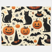 ハロウィンをテーマにした黒猫とカボチャ柄 フリースブランケット (正面(横))