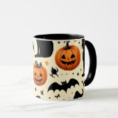 ハロウィンをテーマにした黒猫とカボチャ柄 マグカップ (正面右)