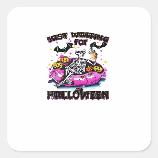 ハロウィンを待ちわびるおもしろスケルトン 怖い V スクエアシール (正面)