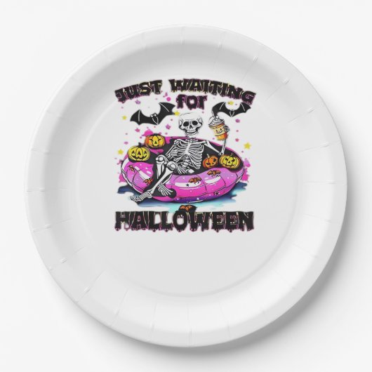 ハロウィンを待ちわびるスケルトンの面白グッズ ペーパープレート (正面)