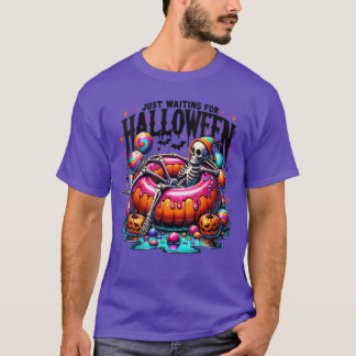 ハロウィンを待ちわびる女性 スケルトン スプーキー Tシャツ