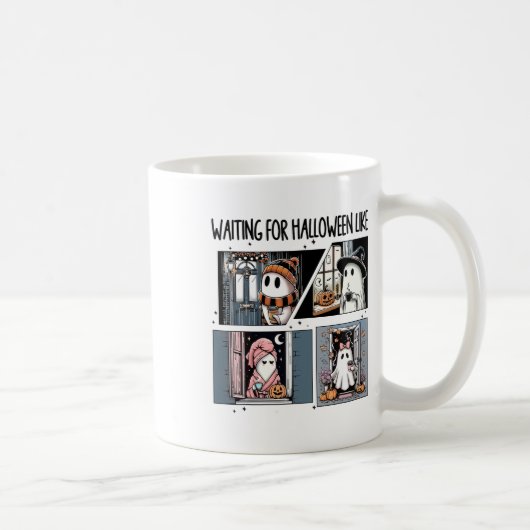 ハロウィンを待っている可愛い幽霊コーヒーホロ コーヒーマグカップ (右)