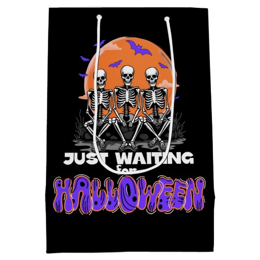 ハロウィンを待つだけで不気味スケルトン可愛 ミディアムペーパーバッグ (裏面)