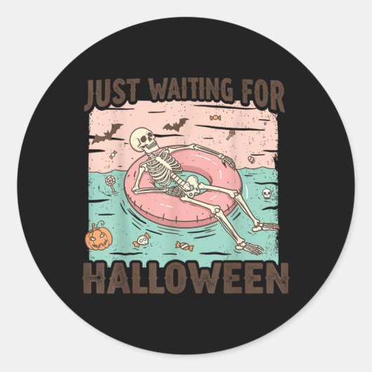 ハロウィンを待つスケルトンの夏 ラウンドシール (正面)