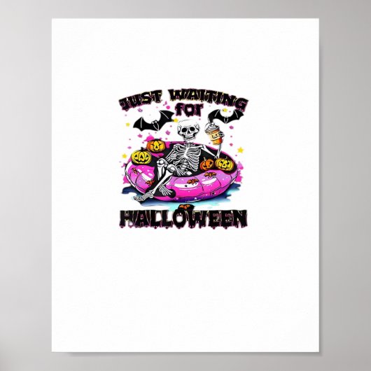 ハロウィンを待つスケルトン 怖可笑いTシャツ ポスター (正面)