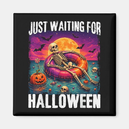 ハロウィンを待つ夏のスケルトン メンズ レディース マグネット (正面)