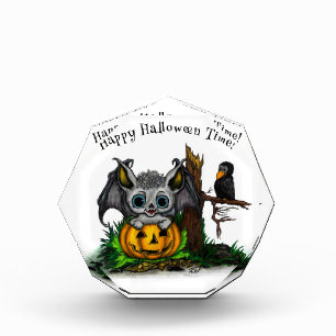 ハロウィンを待つ、かわいいコウモリとワタリガラス フォトブロック