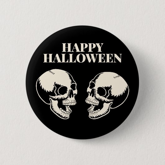 ハロウィンを楽しむ二つのドクロ 缶バッジ (正面)