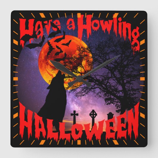 ハロウィンを楽しもう スクエア壁時計 (正面)