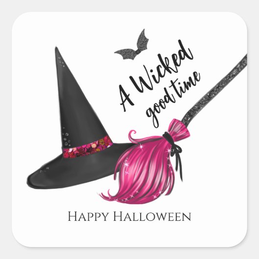ハロウィンを楽しもう A Wicked Good Time Happy Halloween スクエアシール (正面)