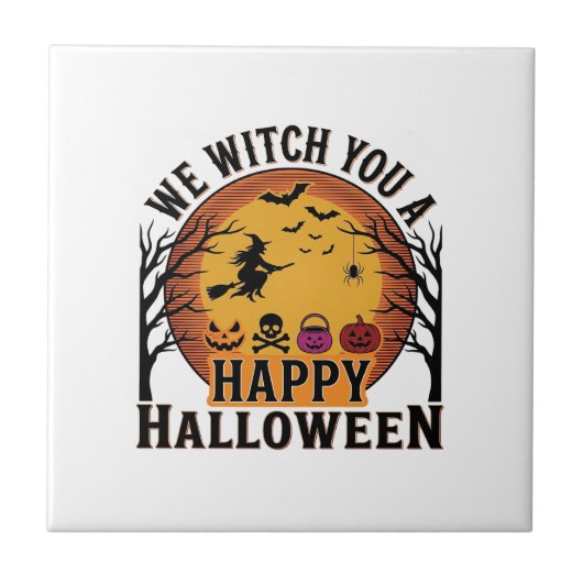 ハロウィンを祝おうレトロな魔法使い タイル (正面)