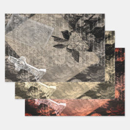 ハロウィンアジサイとクロスヴィンテージブックページ ラッピングペーパーシート