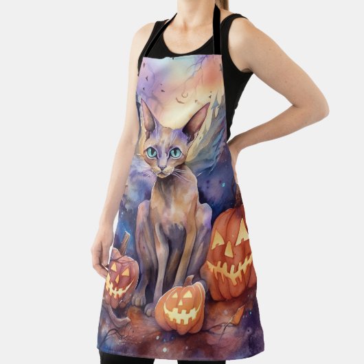 ハロウィンアビシニアン猫カボチャ怖い エプロン (インサイチュ)