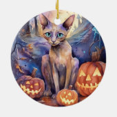 ハロウィンアビシニアン猫カボチャ怖い セラミックオーナメント (裏面)