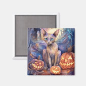 ハロウィンアビシニアン猫カボチャ怖い マグネット (正面/裏面)