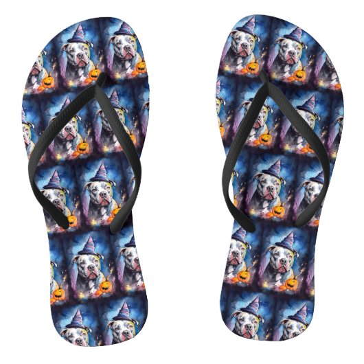 ハロウィンアメリカ（犬）スタッフォードとカボチャ ビーチサンダル (ソール)