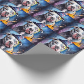 ハロウィンアメリカ(犬)スタッフォードとカボチャ ラッピングペーパー (角)