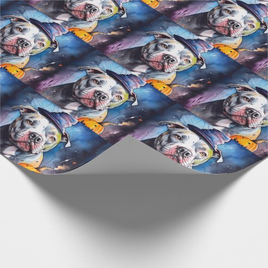 ハロウィンアメリカ(犬)スタッフォードとカボチャ ラッピングペーパー (角)