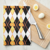 ハロウィンアーガイルジャック・オ・ランタン・パンプキン キッチンタオル (四つ折り)