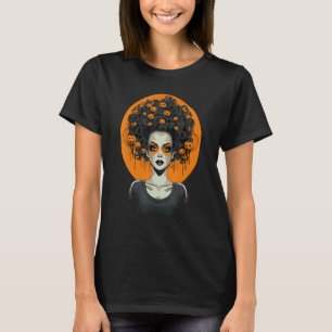 ハロウィンアートウィメンズカボチャAfro Messy Hair Tシャツ