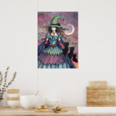 ハロウィンアート 魔女と黒猫 ポスター (キッチン)
