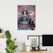 ハロウィンアート 魔女と黒猫 ポスター (ホームオフィス)