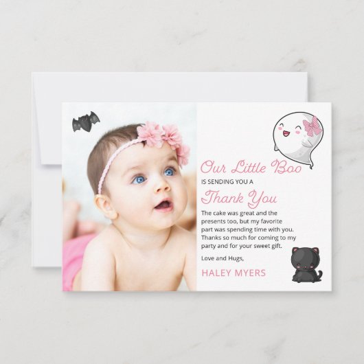 ハロウィンアーリトルブー幽霊ガール1歳の誕生日 サンキューカード (正面)