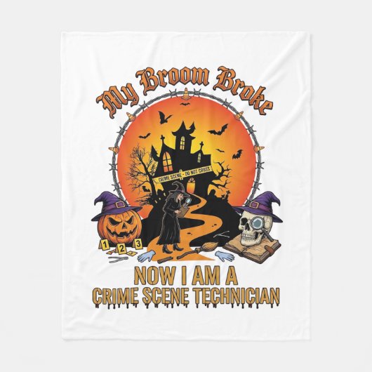 ハロウィンウィッチのほうき破損犯罪現場技術者 フリースブランケット (正面)