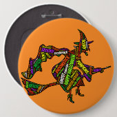 ハロウィンウィッチオンザブロムスティックオレンジタイポグラフィ 缶バッジ (正面&裏面)