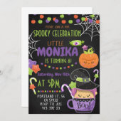 ハロウィンウィッチコルドロン誕生日招待状  招待状 (正面/裏面)