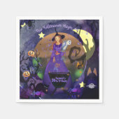 ハロウィンウィッチパープルバースデーパーティー スタンダードカクテルナプキン (正面)