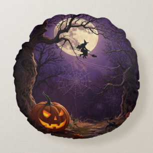 ハロウィンウィッチ&カボチャ丸い枕 ラウンドクッション