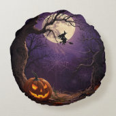 ハロウィンウィッチ&カボチャ丸い枕 ラウンドクッション (裏面)