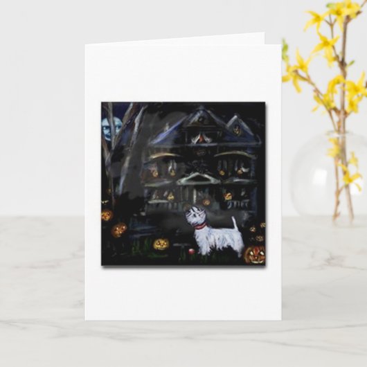 ハロウィンウェスティ幽霊のよく出るーハウス カード (黄色い花)