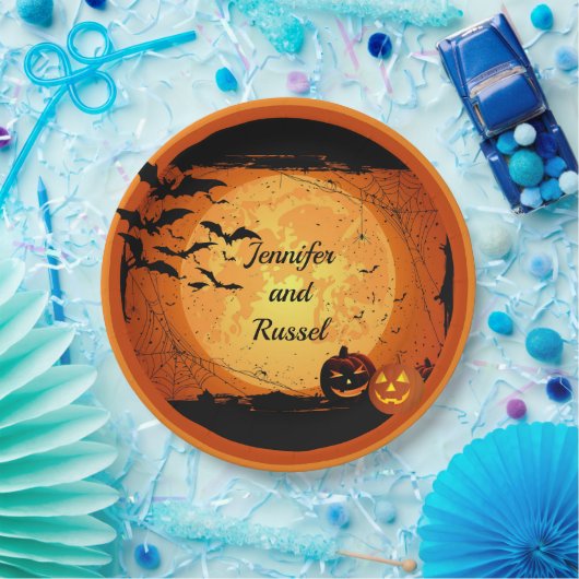 ハロウィンウェディングレセプションのパーソナライズ ペーパープレート (パーティー)