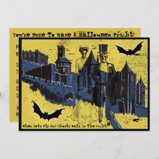 ハロウィンウェディング 怖いゴースト花嫁と新郎 招待状 (正面/裏面)