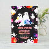 ハロウィンウォーターカラーカボチャと幽霊パーティー 招待状 (スタンド正面)