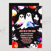 ハロウィンウォーターカラーカボチャと幽霊パーティー 招待状 (正面/裏面)